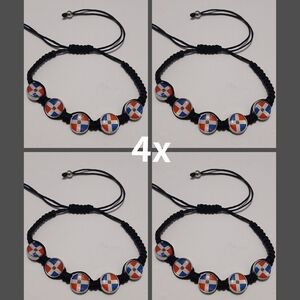 4x Handmade Dominican Flag  BlackRope  Cord Adjustable Bracelet Dominican